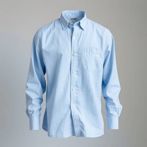 Camisa de linho azul claro, manga longa, com botões de madrepérola.