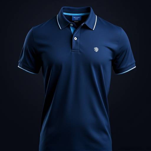 Camisa polo piquet azul marinho, gola e punhos contrastantes, logo bordado no peito.