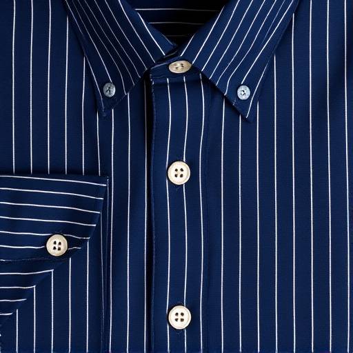 Camisa social risca de giz azul marinho, corte reto, botões discretos.